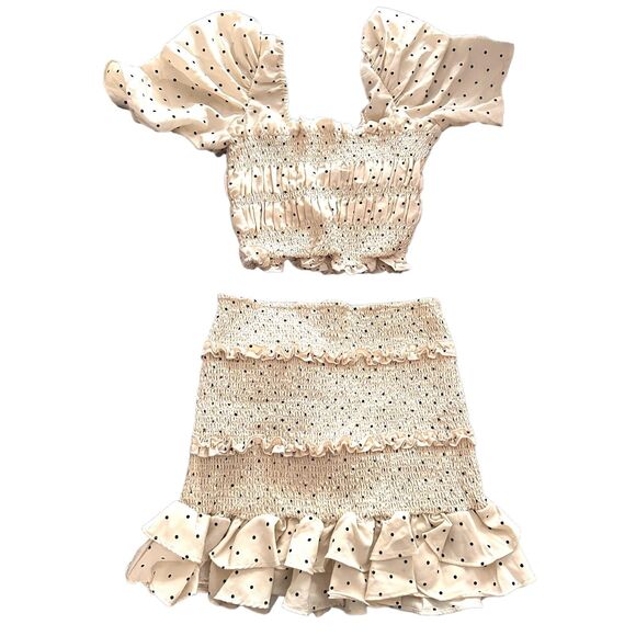 LOVE TREE Smocked Polka Dot Skirt Set Sz‎ Small - Picture 1 of 5